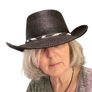 A Adams & Spire Men's Wide Brim Vintage Black Straw Hat